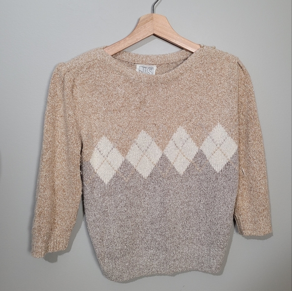 80s tan argyle knit sweater - Picture 7 of 7